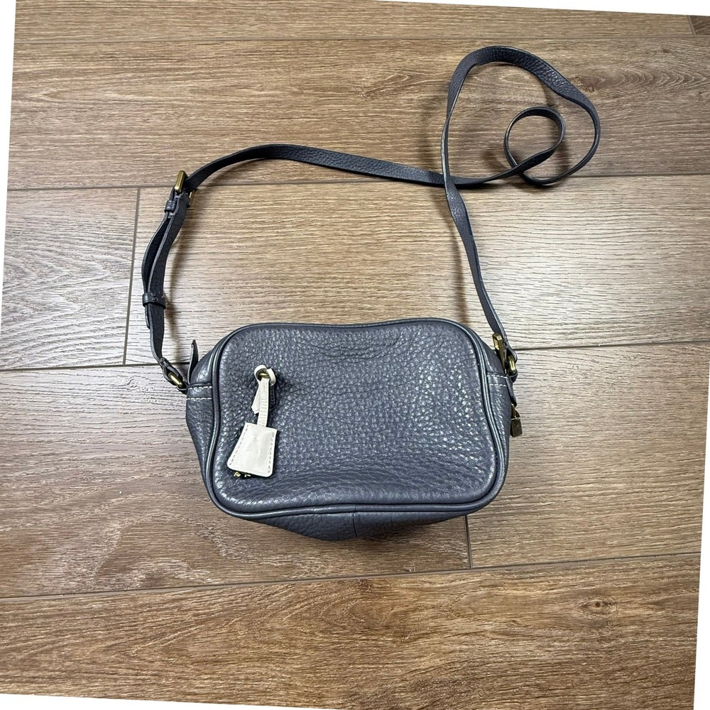 J. Crew Signet 100% Italian Pebbled Leather Crossbody Bag Gray Lock Keys Pockets